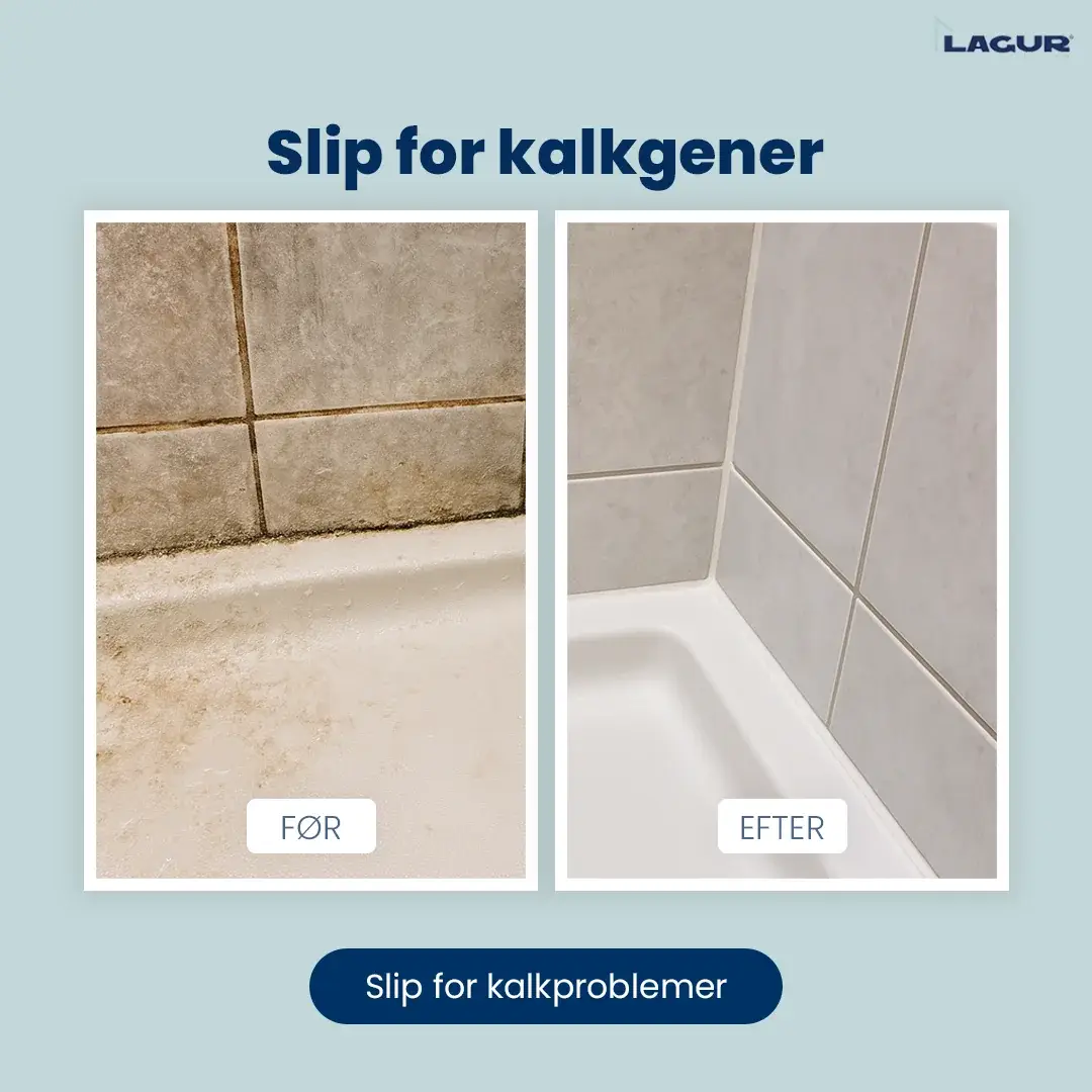 Badeværelsesfliser før og efter LAGUR — slip for kalkgener
