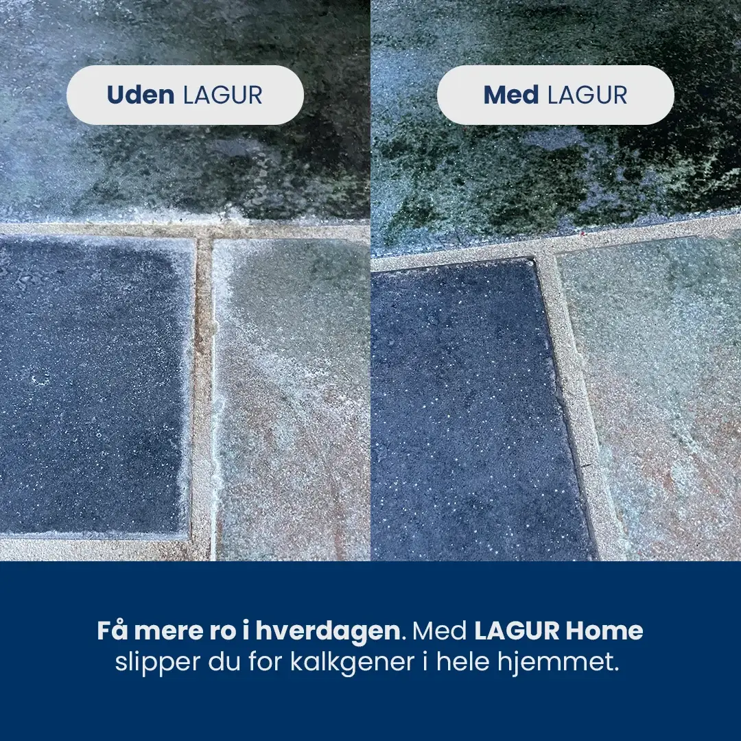 Fliser før og efter LAGUR — kalkaflejringer forsvinder